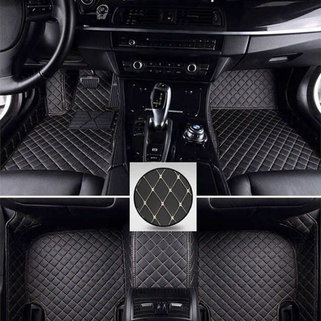 Black and Beige Stitching Luxury Leather Diamond Car Floor Mats Factory Black and Beige Stitching Luxury Leather Diamond Car Floor Mats Factory