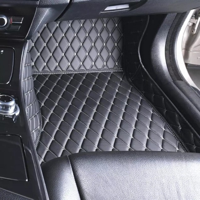 Black and Beige Stitching Luxury Leather Diamond Car Floor Mats Factory Black and Beige Stitching Luxury Leather Diamond Car Floor Mats Factory