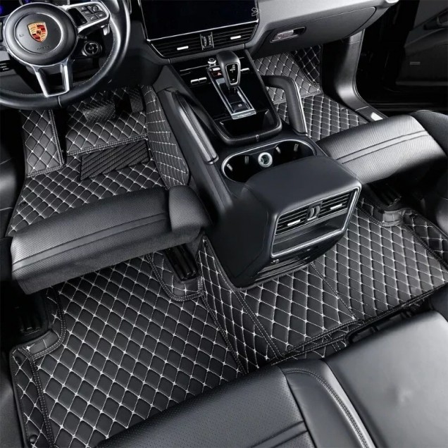 Black and Beige Stitching Luxury Leather Diamond Car Floor Mats Factory Black and Beige Stitching Luxury Leather Diamond Car Floor Mats Factory