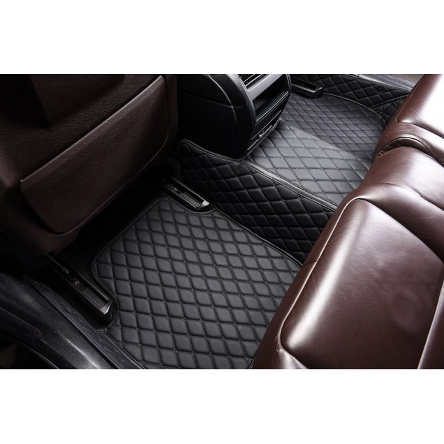 Black and Black Stitching Luxury Leather Diamond Car Floor Mats Factory Black and Black Stitching Luxury Leather Diamond Car Floor Mats Factory