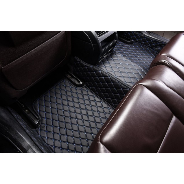 Black and Blue Stitching Luxury Leather Diamond Car Mats Factory Black and Blue Stitching Luxury Leather Diamond Car Mats Factory