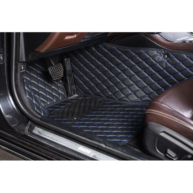 Black and Blue Stitching Luxury Leather Diamond Car Floor Mats Factory Black and Blue Stitching Luxury Leather Diamond Car Floor Mats Factory