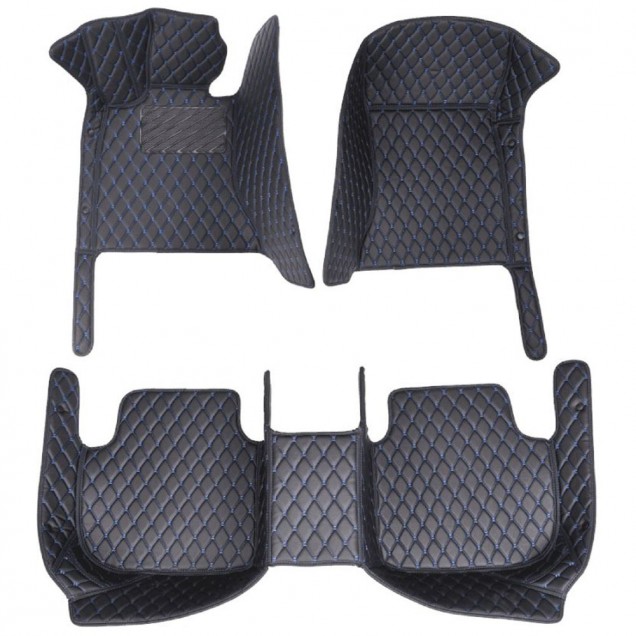 Black and Blue Stitching Luxury Leather Diamond Car Floor Mats Factory Black and Blue Stitching Luxury Leather Diamond Car Floor Mats Factory