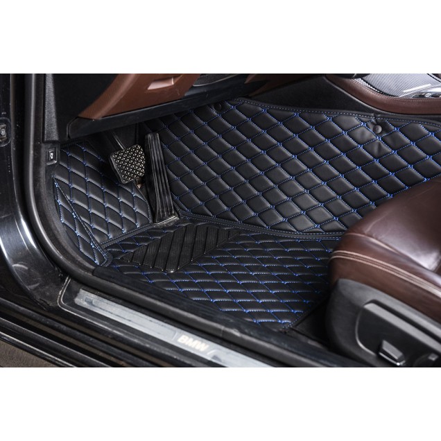 Black and Blue Stitching Luxury Leather Diamond Car Mats Factory Black and Blue Stitching Luxury Leather Diamond Car Mats Factory