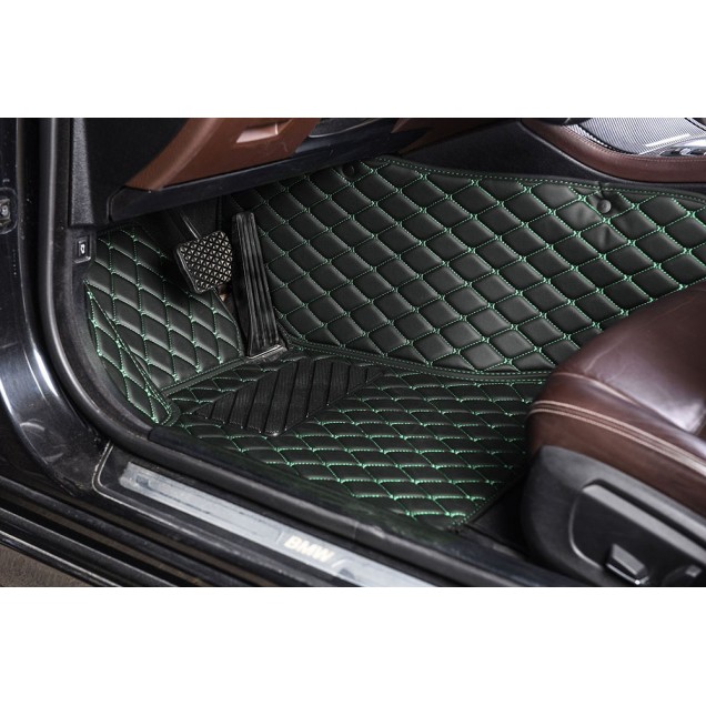 Black and Green Stitching Luxury Leather Diamond Car Floor Mats Factory Black and Green Stitching Luxury Leather Diamond Car Floor Mats Factory