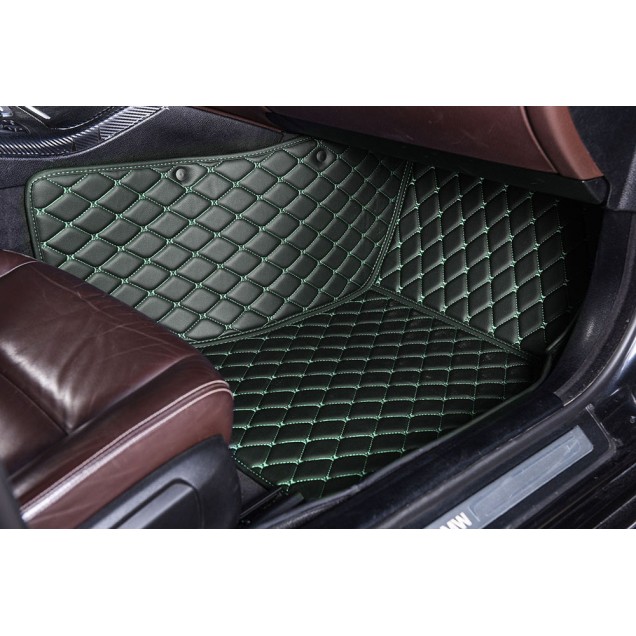 Black and Green Stitching Luxury Leather Diamond Car Floor Mats Factory Black and Green Stitching Luxury Leather Diamond Car Floor Mats Factory