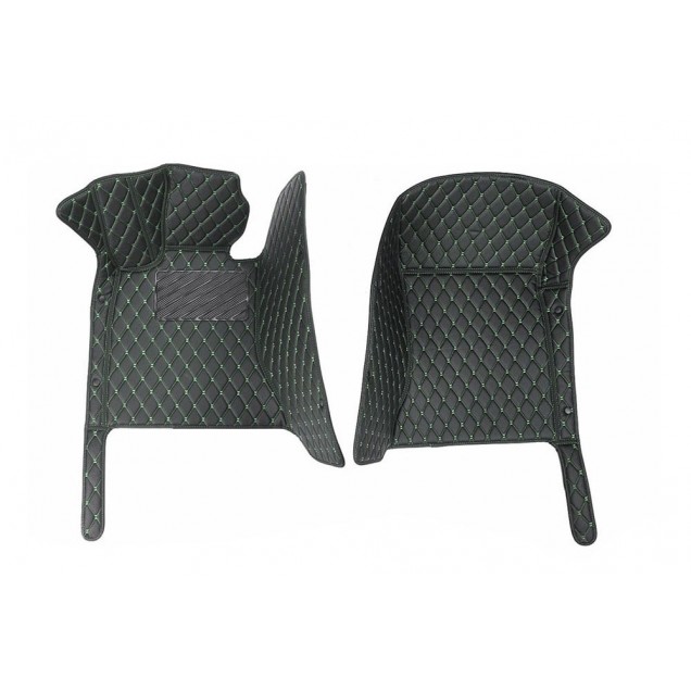 Black and Green Stitching Luxury Leather Diamond Car Floor Mats Factory Black and Green Stitching Luxury Leather Diamond Car Floor Mats Factory
