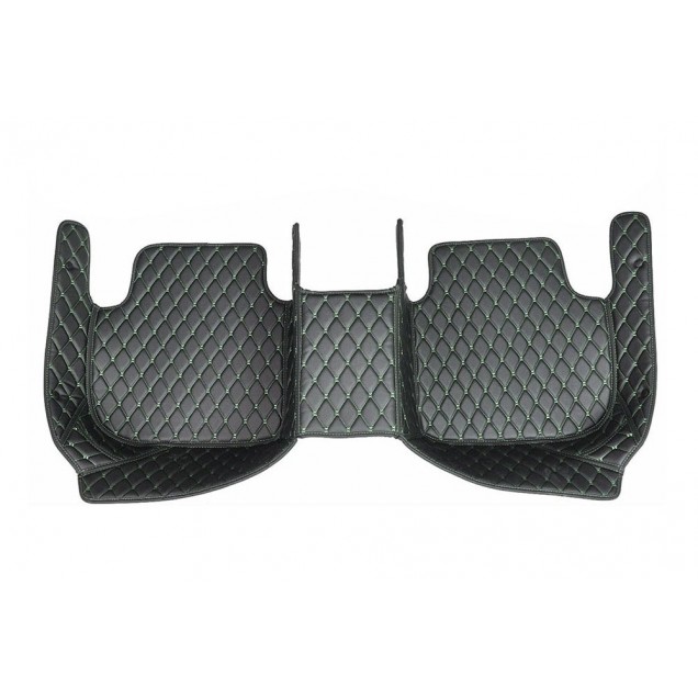 Black and Green Stitching Luxury Leather Diamond Car Floor Mats Factory Black and Green Stitching Luxury Leather Diamond Car Floor Mats Factory