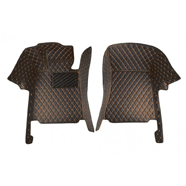 Black and Orange Stitching Luxury Leather Diamond Car Floor Mats Factory Black and Orange Stitching Luxury Leather Diamond Car Floor Mats Factory