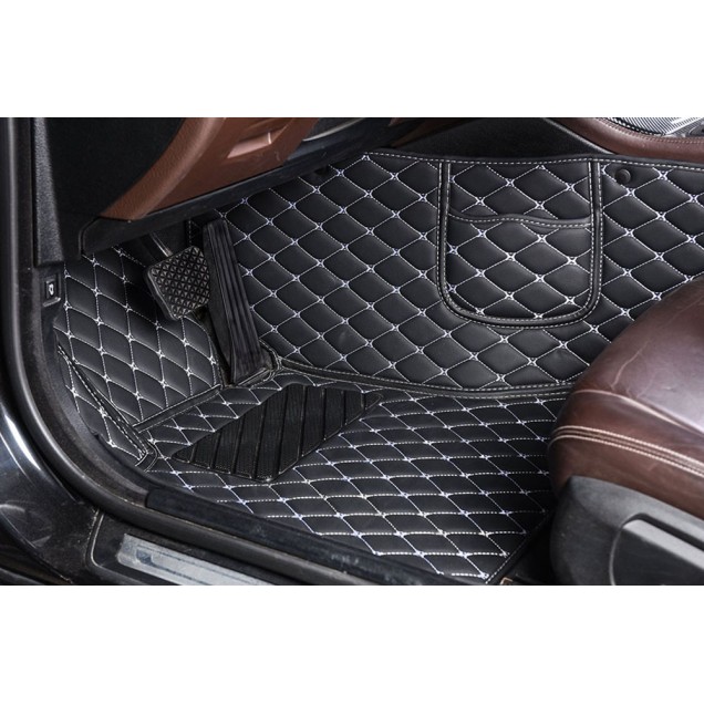 Black and White Stitching Luxury Leather Diamond Car Floor Mats Factory Black and White Stitching Luxury Leather Diamond Car Floor Mats Factory