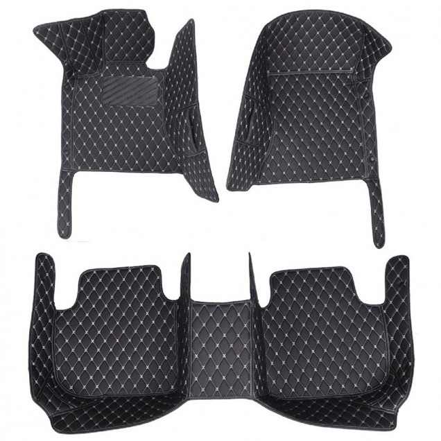 Black and White Stitching Luxury Leather Diamond Car Floor Mats Factory Black and White Stitching Luxury Leather Diamond Car Floor Mats Factory