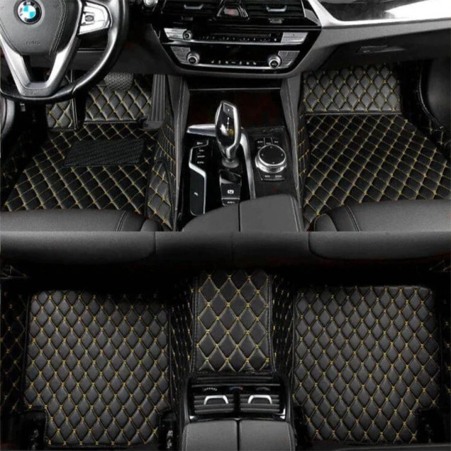 Black and Yellow Stitching Luxury Leather Diamond Car Floor Mats Factory