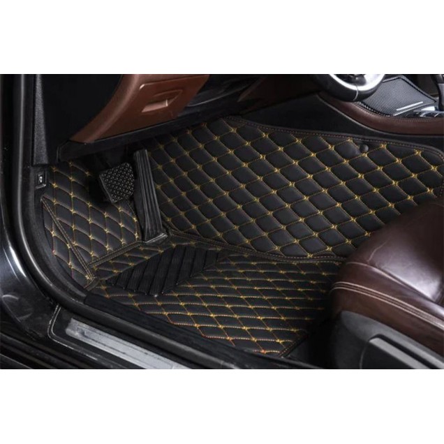 Black and Yellow Stitching Luxury Leather Diamond Car Floor Mats Factory