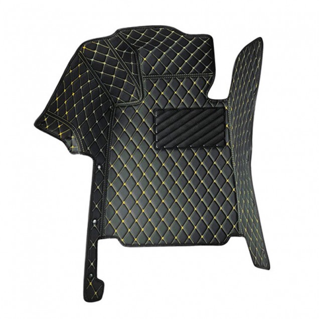 Black and Yellow Stitching Luxury Leather Diamond Car Floor Mats Factory