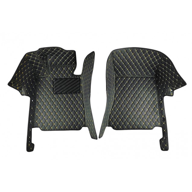 Black and Yellow Stitching Luxury Leather Diamond Car Floor Mats Factory