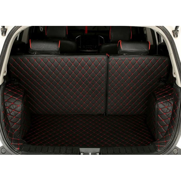 Black and Red Stitching Full Cover Luxury Leather Diamond Trunk Car Mats Factory Black and Red Stitching Full Cover Luxury Leather Diamond Trunk Car Mats Factory