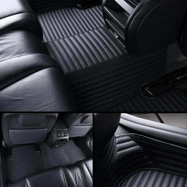 Black Luxury Leather Stripe Car Mats Factory Black Luxury Leather Stripe Car Mats Factory