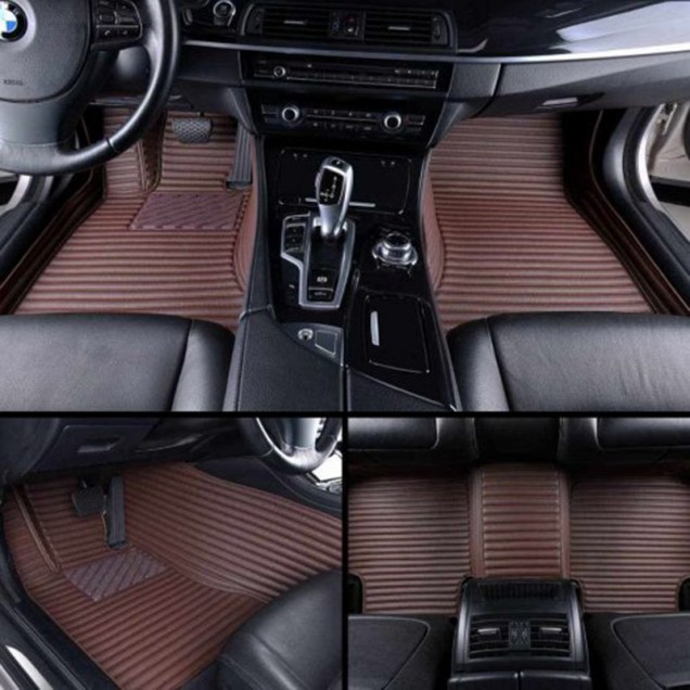 Dark Brown Luxury Leather Stripe Car Mats Factory Dark Brown Luxury Leather Stripe Car Mats Factory