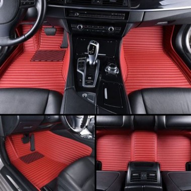 Maroon Luxury Leather Stripe Car Mats