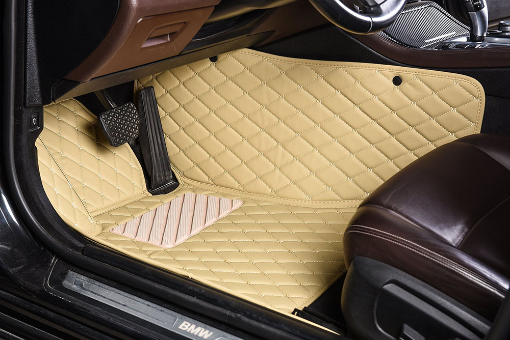 Beige Luxury Leather Diamond Car Mats Factory Outlet