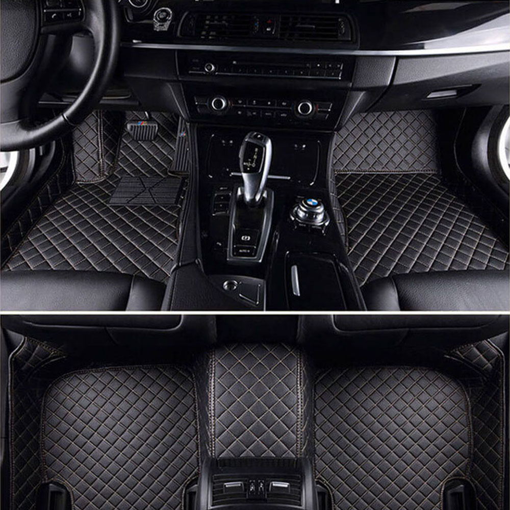 Black and Beige Stitching Luxury Leather Diamond Car Mats Factory Outlet