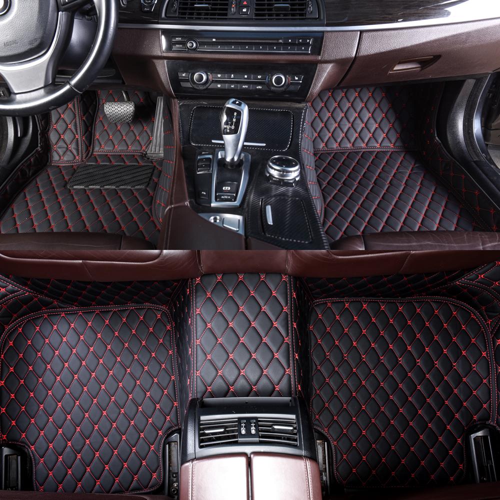 Black and Red Stitching Luxury Leather Diamond Car Mats Factory Outlet