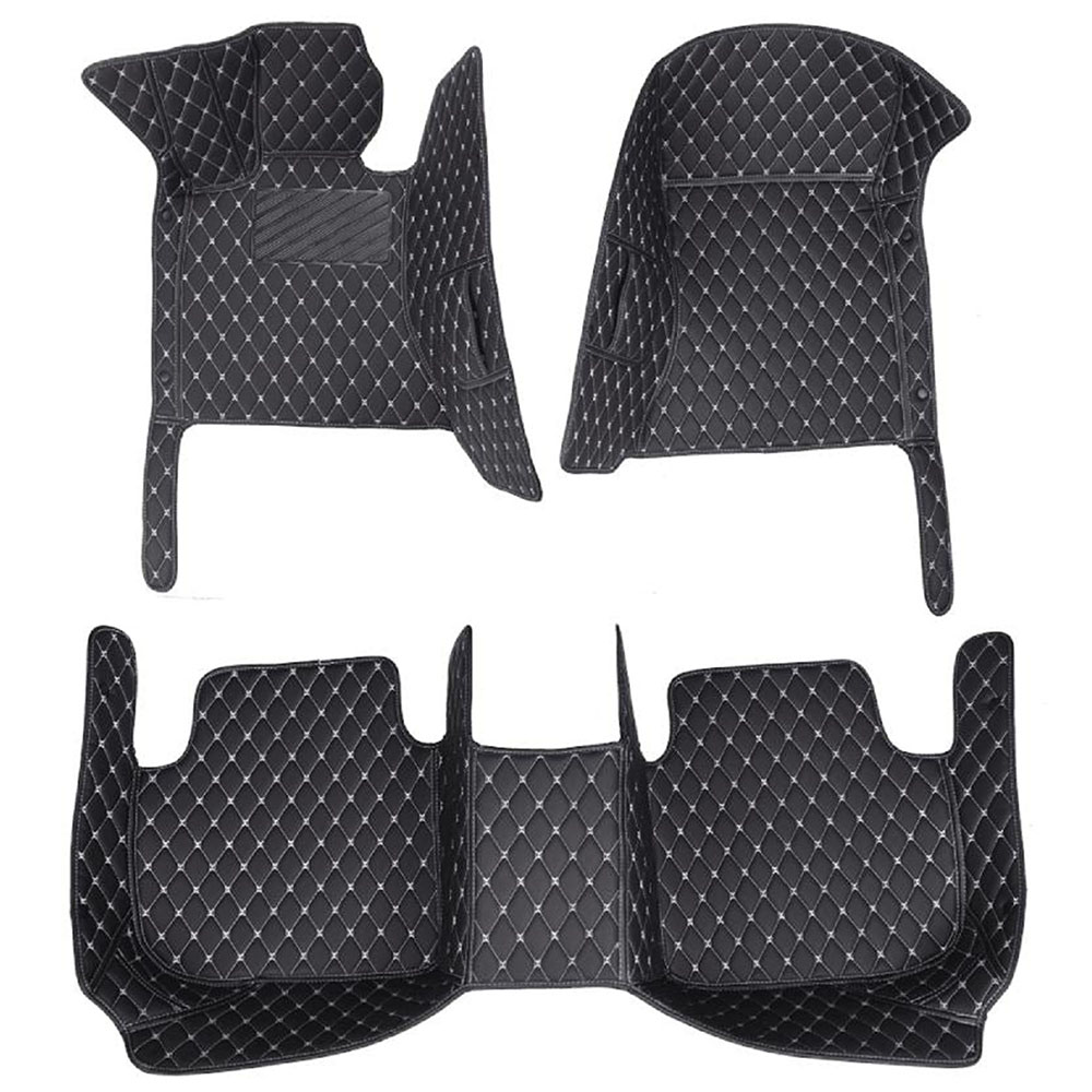 Black and White Stitching Luxury Leather Diamond Car Mats for Volkswagen Phaeton