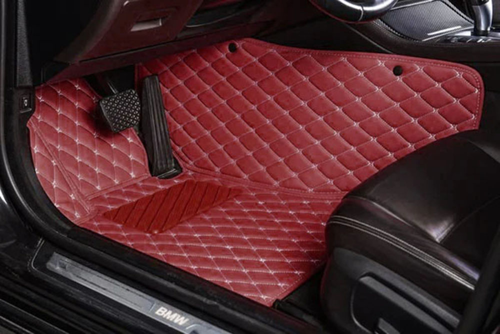 Wine Red Luxury Leather Diamond Car Mats for Volkswagen Phaeton