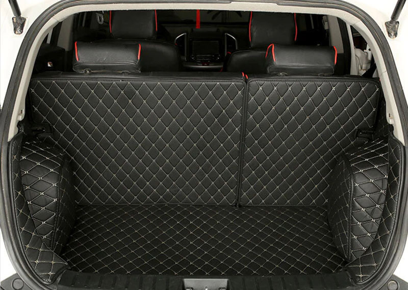 Black and Beige Stitching Full Cover Luxury Leather Diamond Trunk Car Mats Factory Outlet