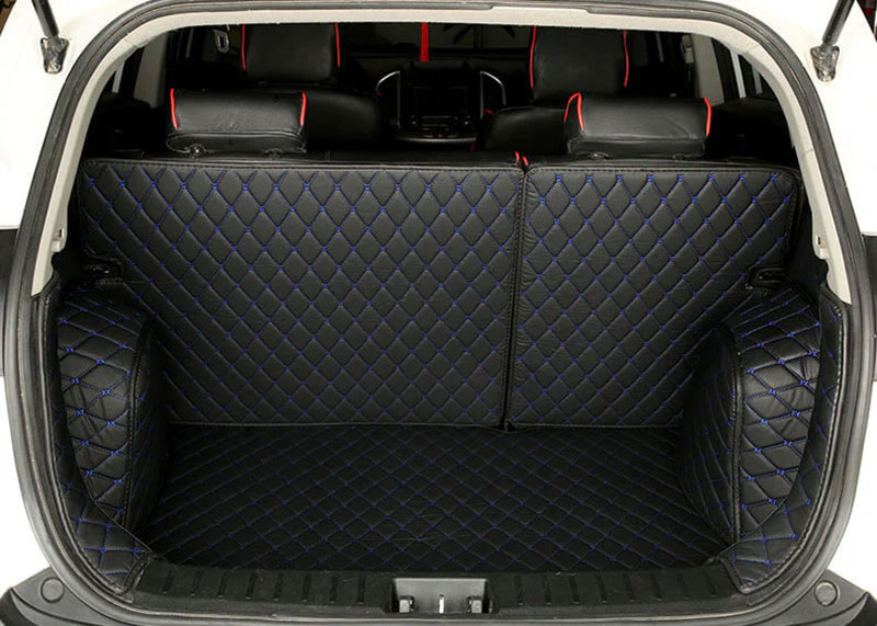 Black and Blue Stitching Full Cover Luxury Leather Diamond Trunk Car Mats Factory Outlet