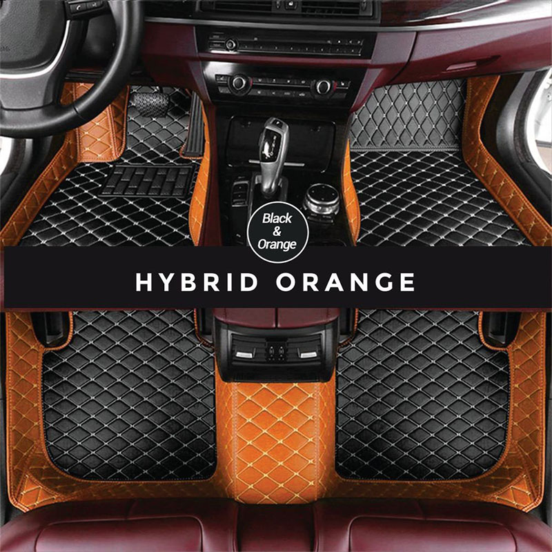 Black and Orange Hybrid Mode Premium Diamond Car Mats for Volkswagen Phaeton